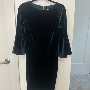 Calvin Klein Velvet Long Sleeve Dress - Deep Green